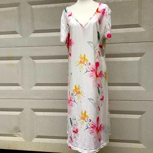 Just Fashion Now Dress Womens Sz 2XL White Pink Floral A-line Scalloped Neckline